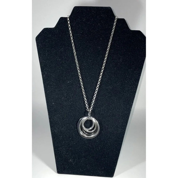 Liz Claiborne Jewelry - Liz Claiborne LC Silver Tone 5 Ring‎ Necklace Ajustable